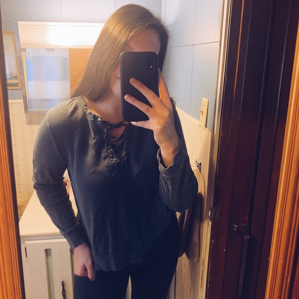 distressed navy blue long sleeve